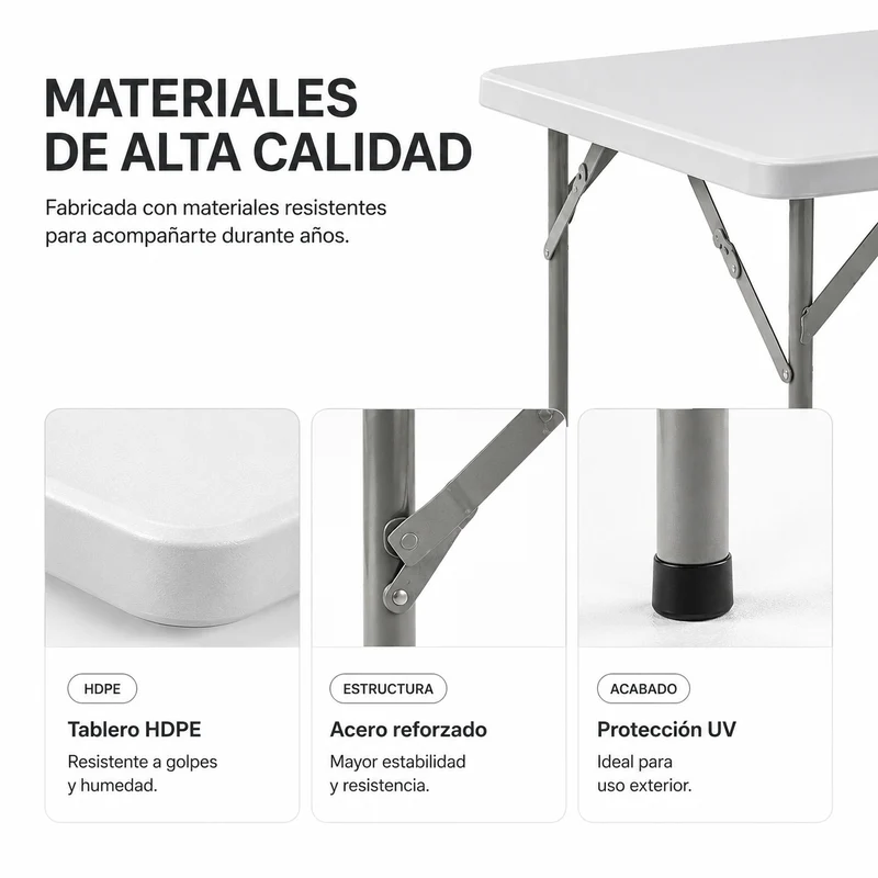 Mesa Plegable Portátil 84x84x74 Cm Blanco