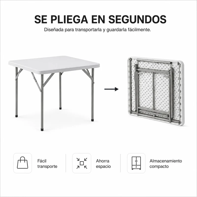 Mesa Plegable Portátil 84x84x74 Cm Blanco