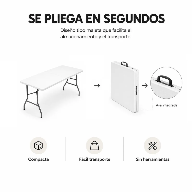 Mesa Plegable Jardín Portátil 180x70x72 cm