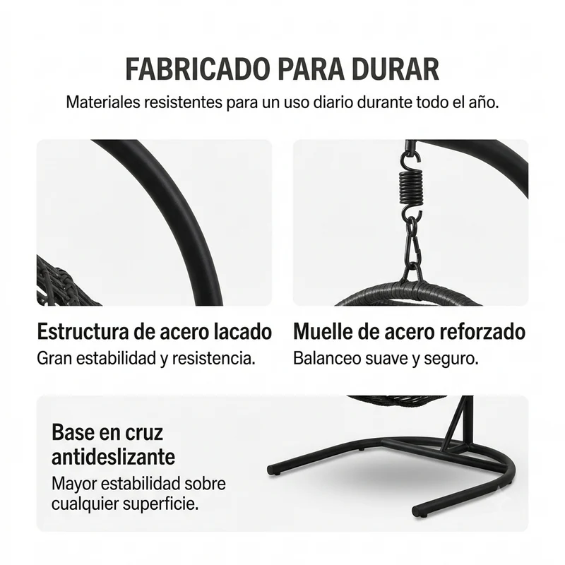 Sillón Colgante Huevo Jardín Con Cojines Acolchados Estructura Metálica