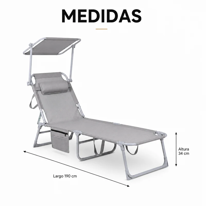 Tumbona Plegable Con Parasol Ajustable Para Jardín Y Playa