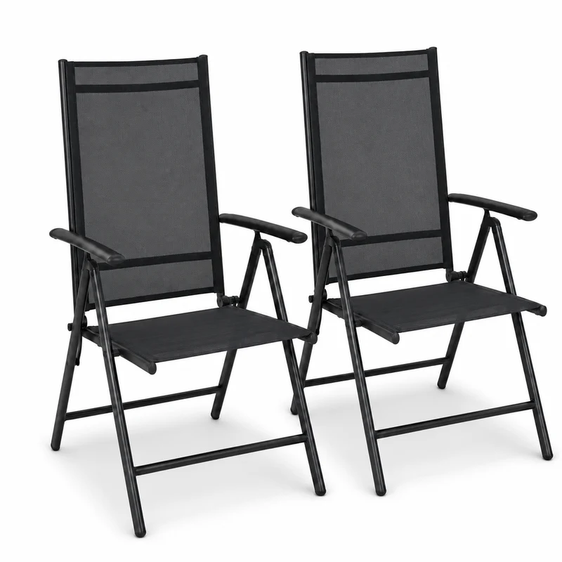 Sillas Plegables De Jardín Pack De 2 Aluminio Antracita Con Asiento Textil