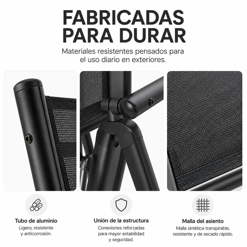 Sillas Plegables De Jardín Pack De 2 Aluminio Antracita Con Asiento Textil