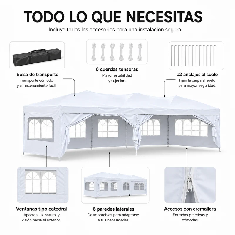 Carpa Plegable 6x3 M Con 6 Paredes Y Estructura Reforzada