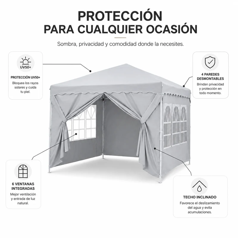 Carpa Plegable 3x3 M Con 4 Paredes Laterales Y Estructura Reforzada