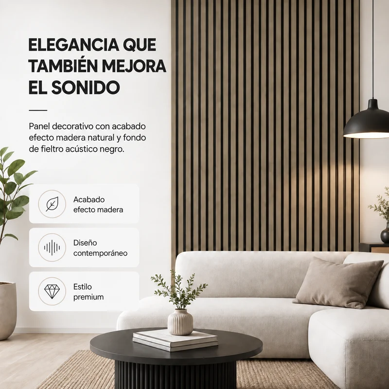 Panel acústico decorativo MDF efecto madera con fieltro 120x60 cm Pack 4