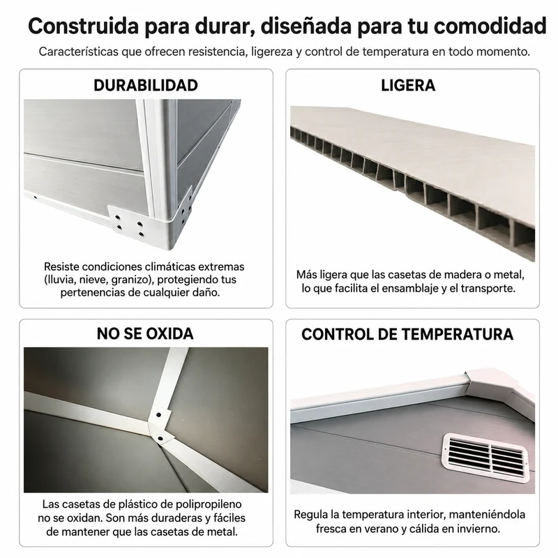 Caseta de jardín de resina 4x3" para exterior con ventana, ventilación y cierre de seguridad