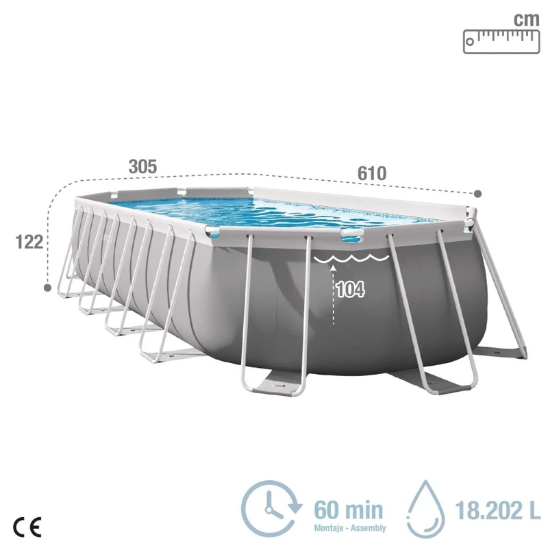 Intex Piscina Desmontable Ovalada Prism Frame 610x305x122 cm Gris