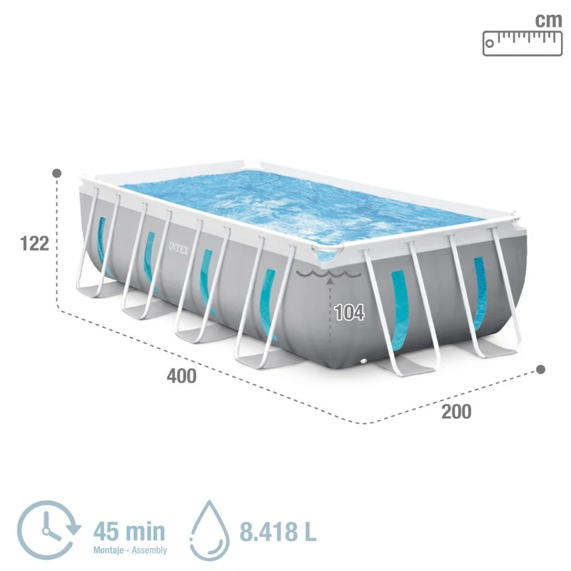 Intex Piscina Desmontable Rectangular Prism Frame Clearview 400x200x122cm