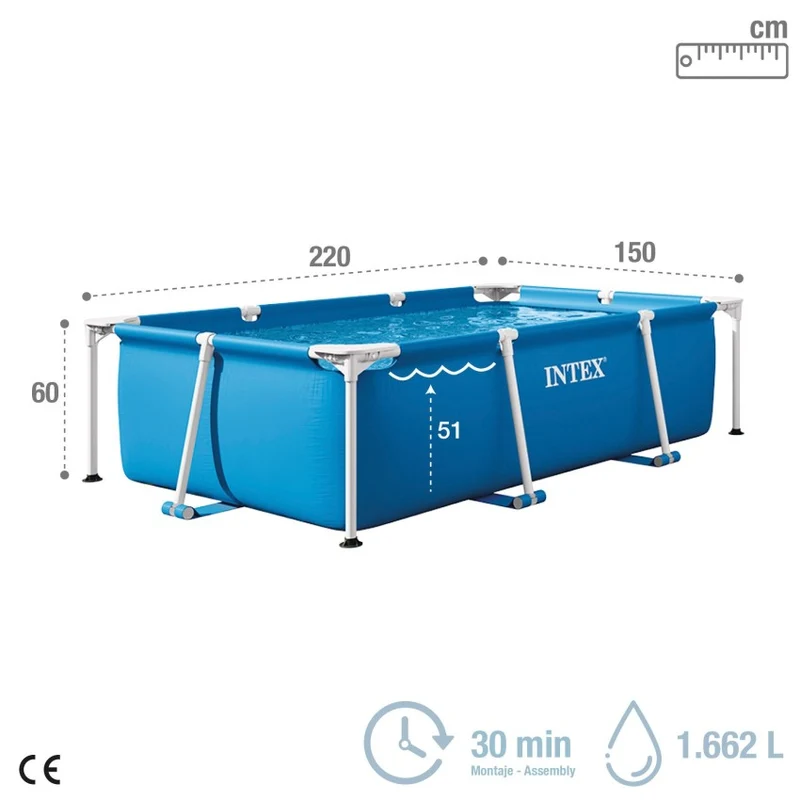 Intex Small Frame Rectangular Swimming Pool 220x150x60cm 1662L