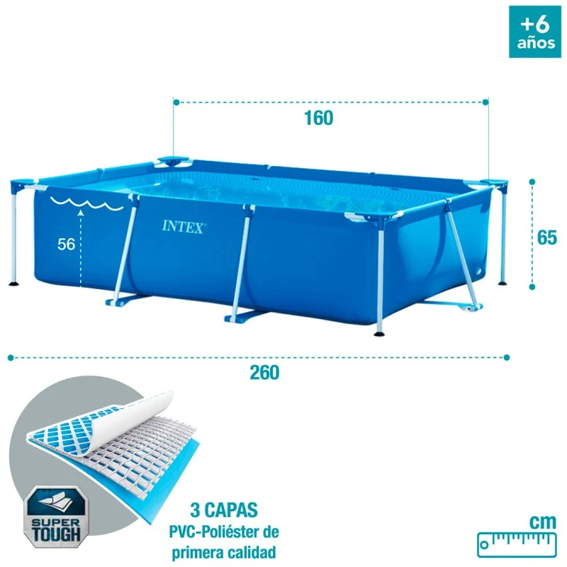 Intex Metal Frame Piscina Desmontable Rectangular 260x160x65cm 2282L