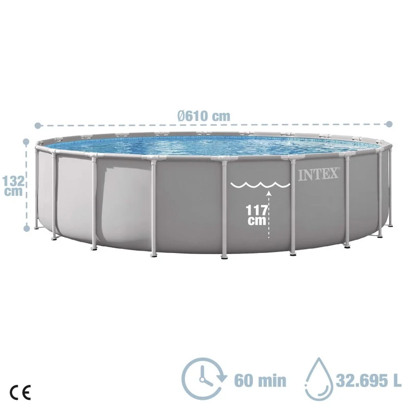 INTEX Piscina Desmontable Redonda Prism Frame 610x132cm con Depuradora