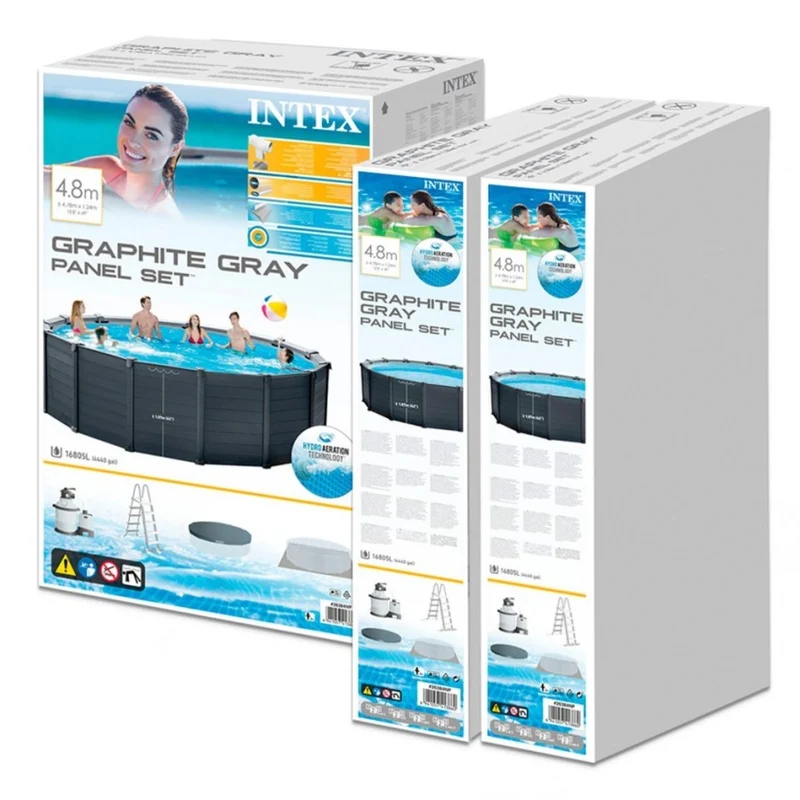 Intex Graphite Grey Panel Piscina Desmontable Redonda 478x124cm 16805L