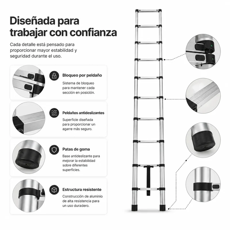 Escalera Telescópica Plegable 3,2 m Peldaños Antideslizantes