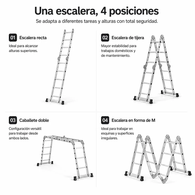 Escalera de Aluminio Multiposición 4 en 1 Plegable