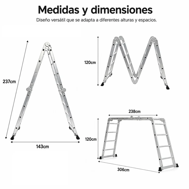 Escalera de Aluminio Multiposición 4 en 1 Plegable