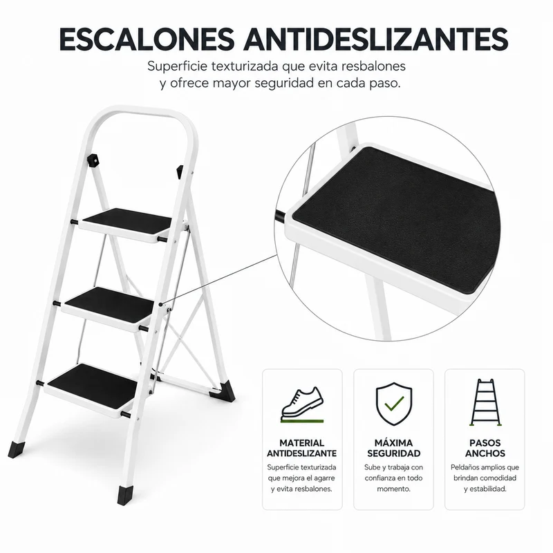 Escalera plegable con superficie antideslizante de 3 peldaños