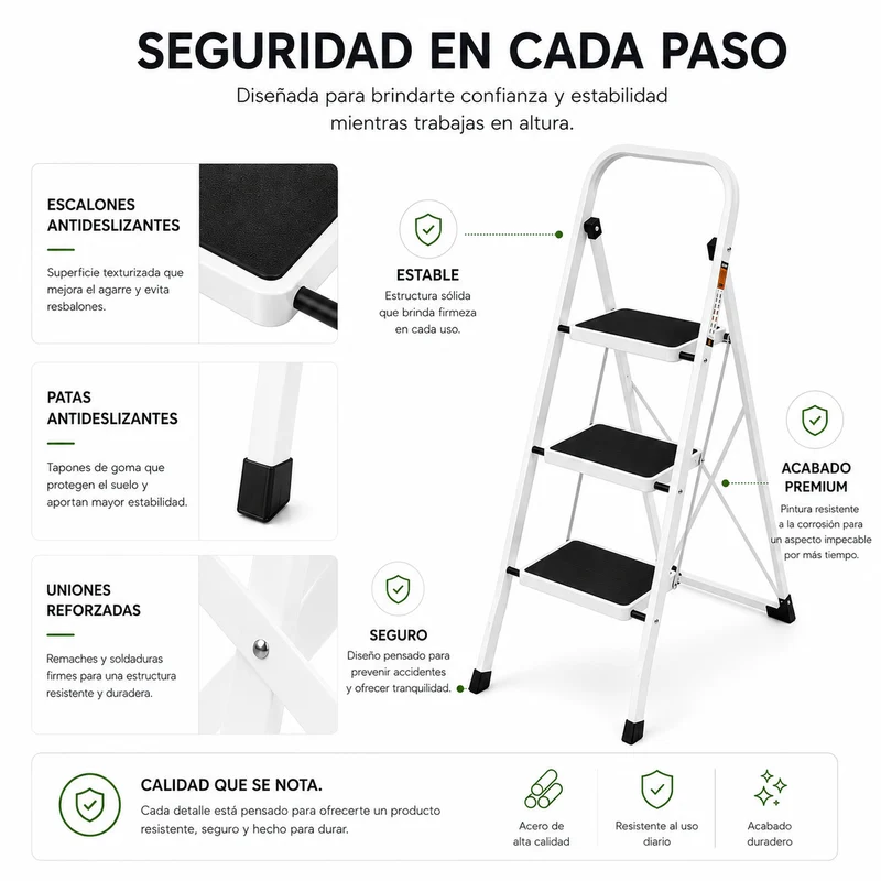 Escalera plegable con superficie antideslizante de 3 peldaños