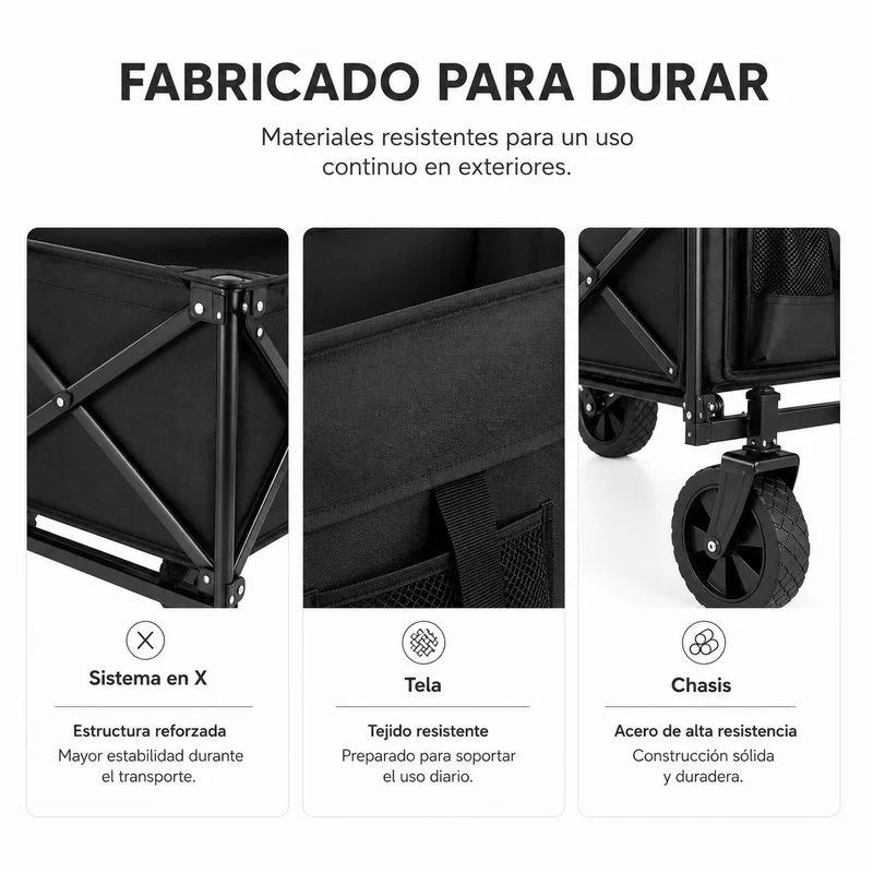 Carro plegable XXL todoterreno 150 kg 91×51×64 cm Oxford 600D 100L playa jardín camping