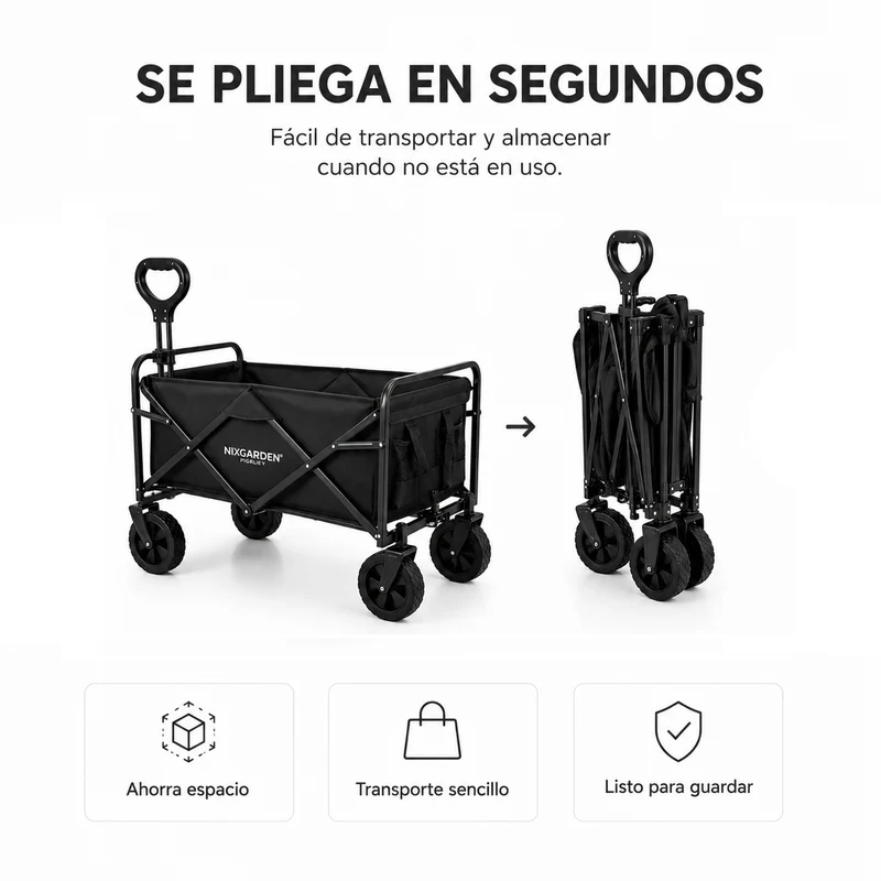Carro plegable XXL todoterreno 150 kg 91×51×64 cm Oxford 600D 100L playa jardín camping