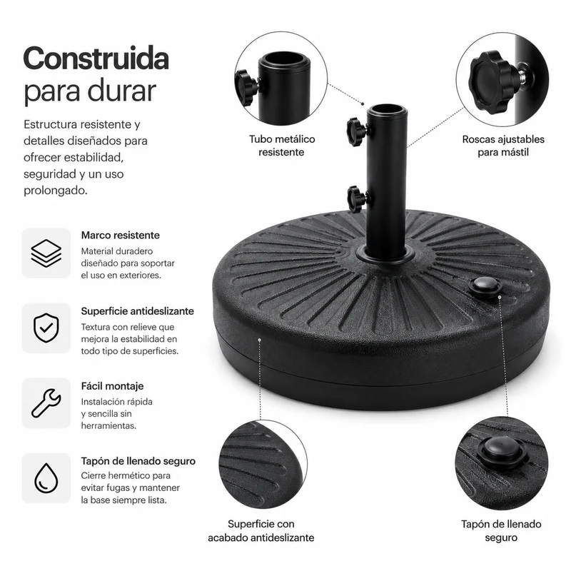 Base Para Sombrilla Rellenable 22 L Con Soporte Central