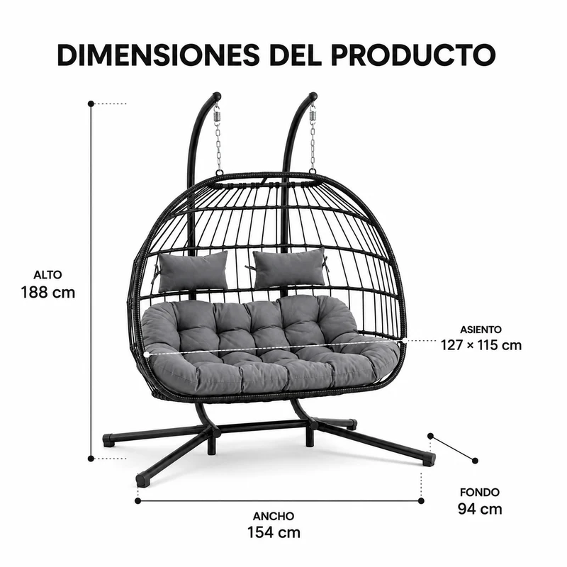 Silla Colgante Doble Huevo 2 Personas Gris