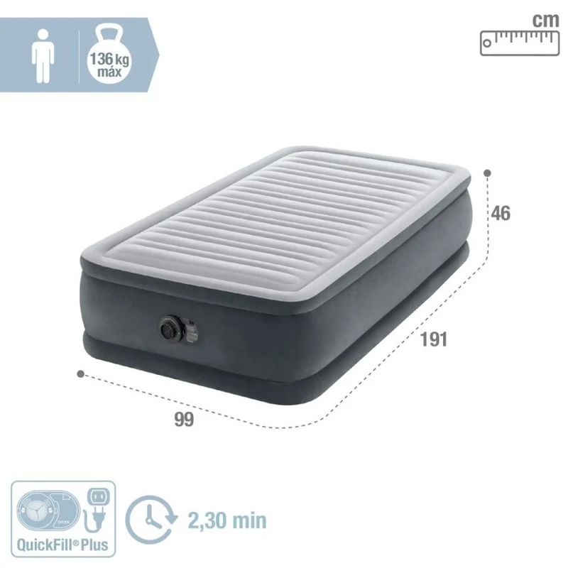 Intex Deluxe Comfort-Plush Elevated Colchón Hinchable Individual 99x191x46cm