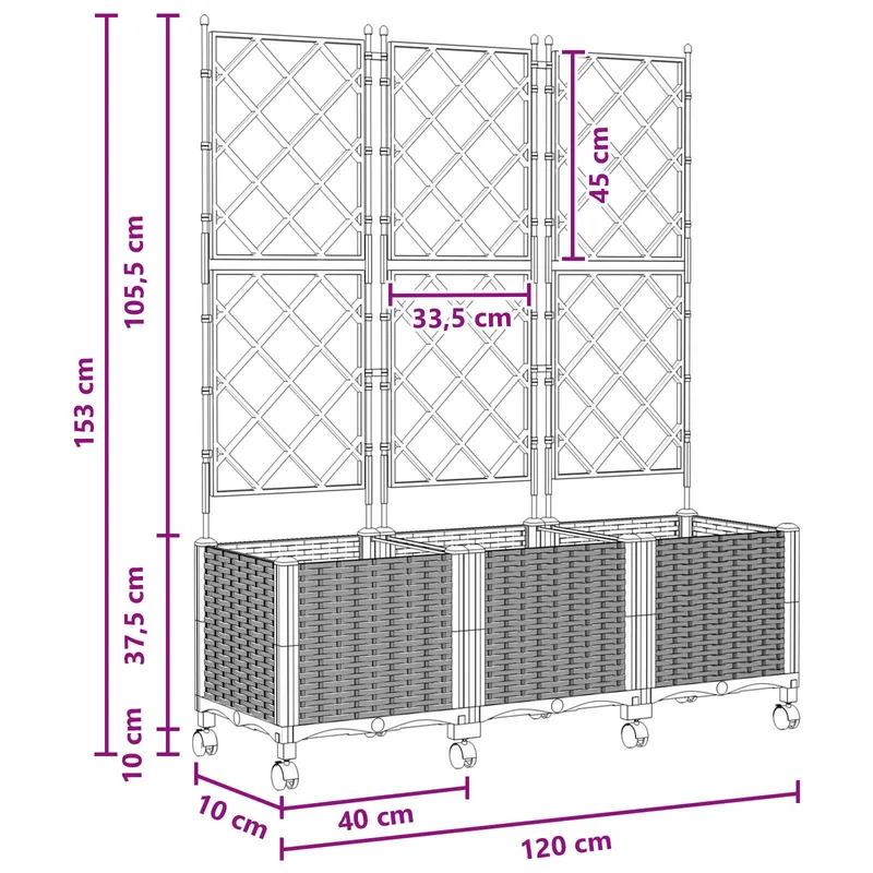 Tuinsteker Met Schutting En Wielen 3 St 120 X 40 X 149 Cm