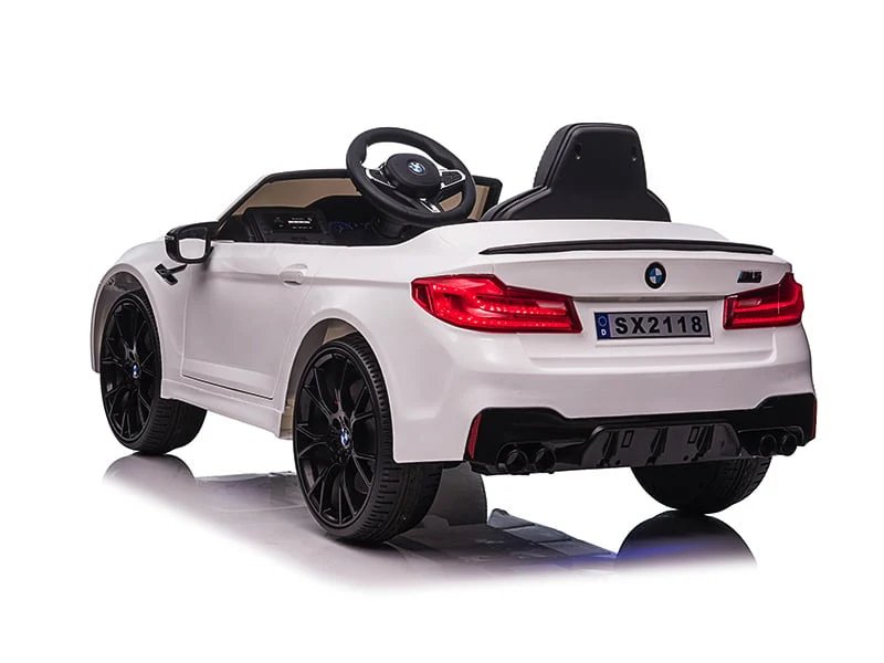 Bmw M5,Lithium, Leder Zitje, Rubberen Banden, Kinder Accu Auto!