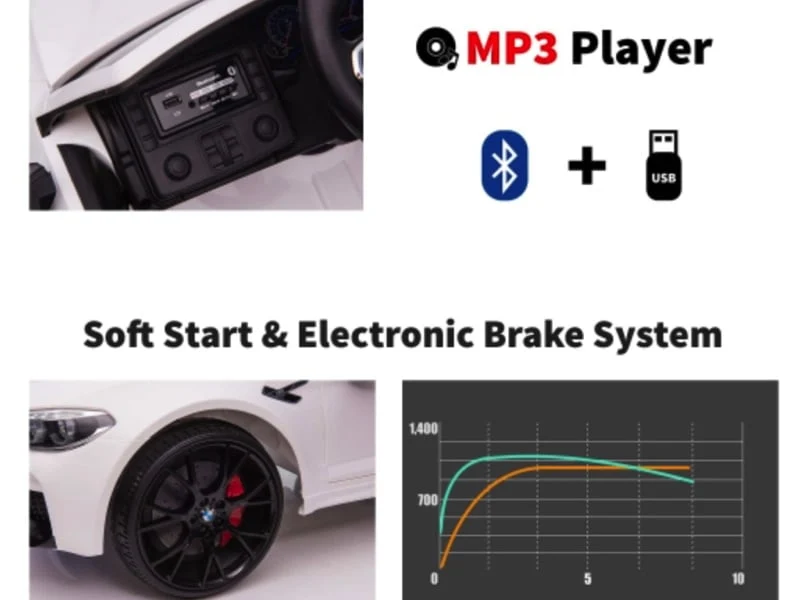 Bmw M5,Lithium, Leder Zitje, Rubberen Banden, Kinder Accu Auto!