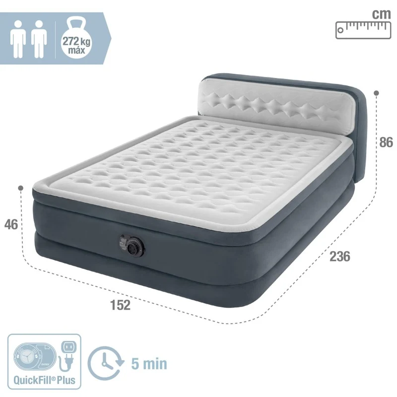 Intex Dura-Beam Deluxe Ultra Plush Cama Hinchable con Cabecero 152x236cm