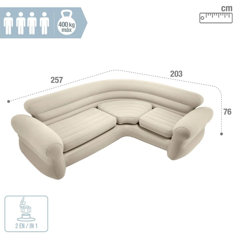 Intex Sofá Rinconera Hinchable 257x203x76 cm Crema