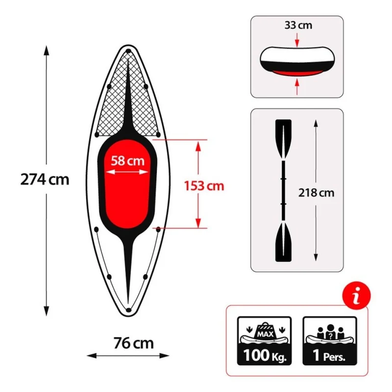 Intex Challenger K1 Kayak Hinchable 274x76x33 cm 1 Persona