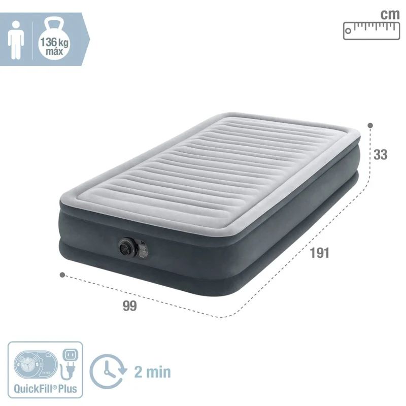 Intex Dura-Beam Deluxe Comfort-Plush Colchón Hinchable Individual 99x191x33 cm