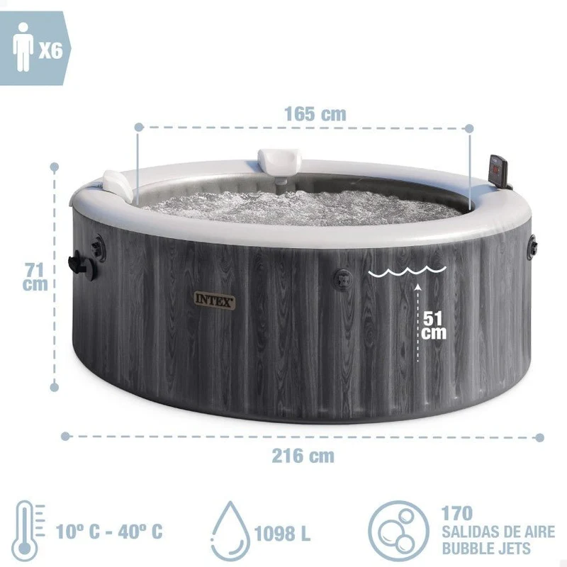 Intex PureSpa Greywood Deluxe opblaasbare spa, 6 persoons