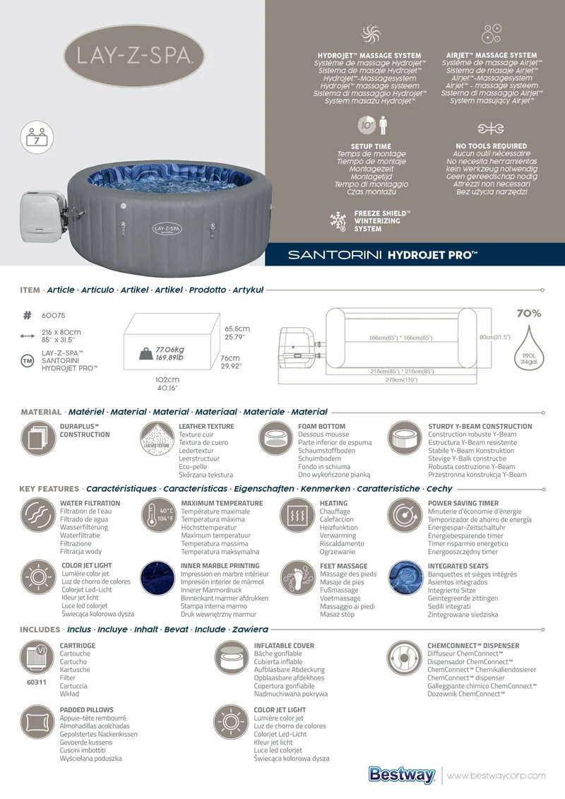 Lay-Z Spa Santorini HydroJet Pro opblaasbare spa - 7 persoons