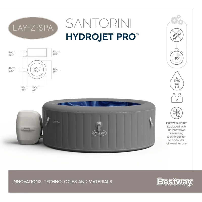 Lay-Z Spa Santorini HydroJet Pro opblaasbare spa - 7 persoons