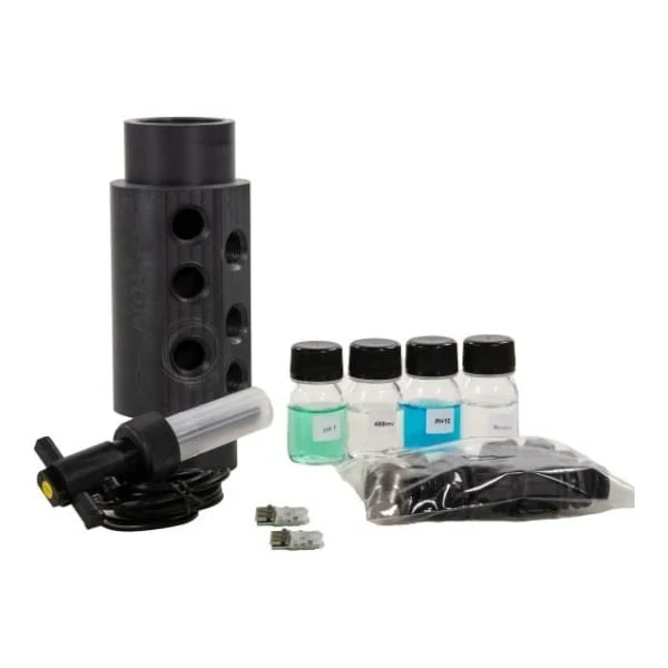 Kit d'installation Premium : cellule de mesure TA169, puce pH & Rx, liquides de calibrage et contacteur débimétrique