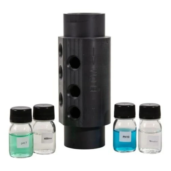Kit d'installation Premium : cellule de mesure TA169, puce pH & Rx, liquides de calibrage et contacteur débimétrique