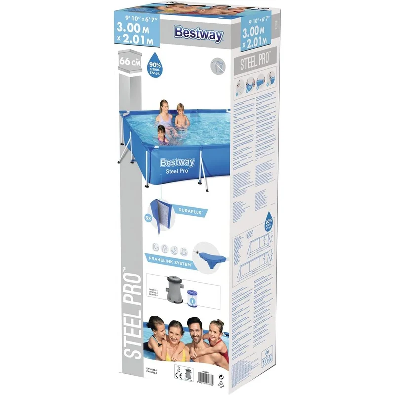 Bestway – Steel Pro piscina desmontable rectangular (300 × 201 × 66 cm)
