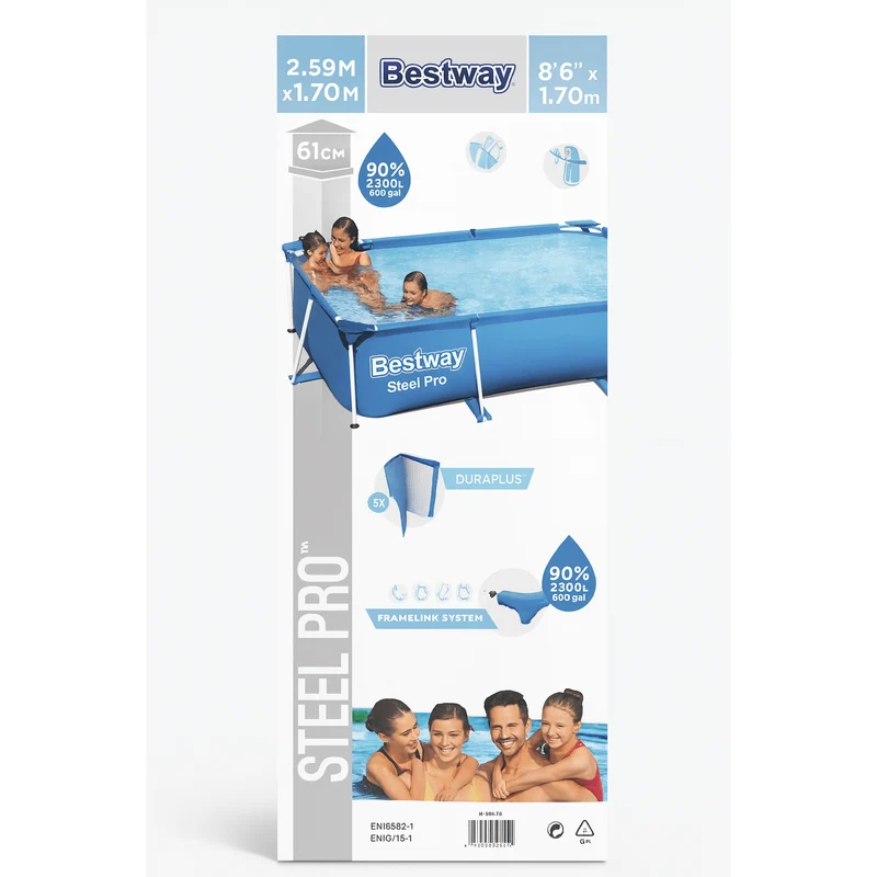 Bestway – Steel Pro piscina desmontable rectangular (259 × 170 × 61 cm)