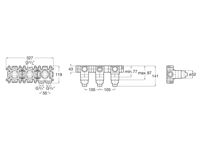 Roca - T-Multi Switch cuerpo empotrable para grifería de baño-ducha de 2 vías, acabado cromado A5E704AC00.