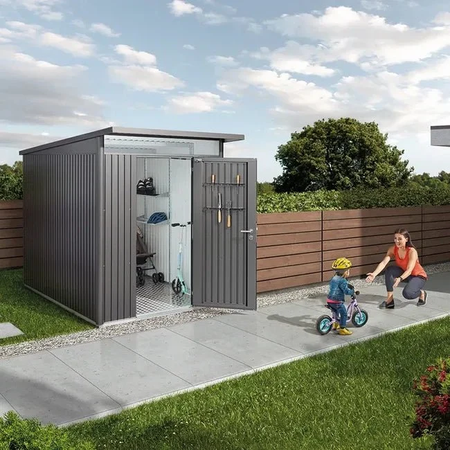 Biohort – AvantGarde Eco Caseta metálica de jardín con techo en atril Gris cuarzo metálico