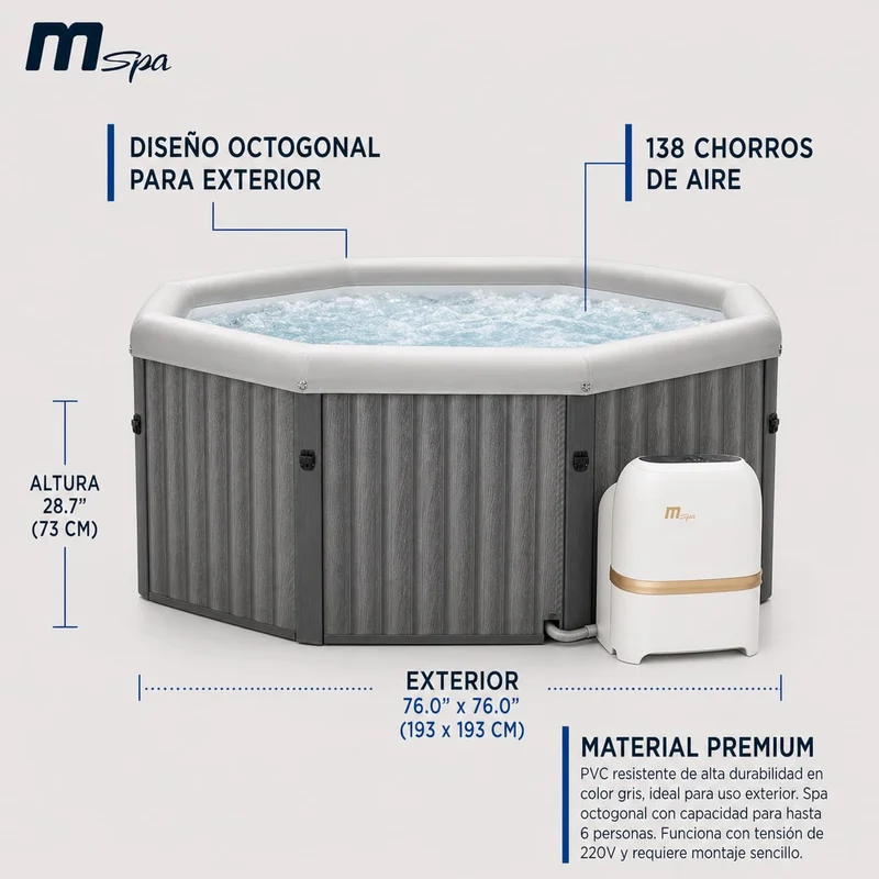 MSpa - Spa rígido cuadrado Tuscany 4–6 personas