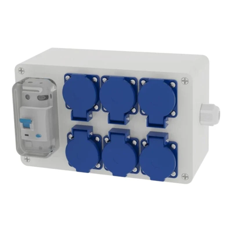 Boîte de distribution 6 fiches 16A/30mA type-F (Europe)