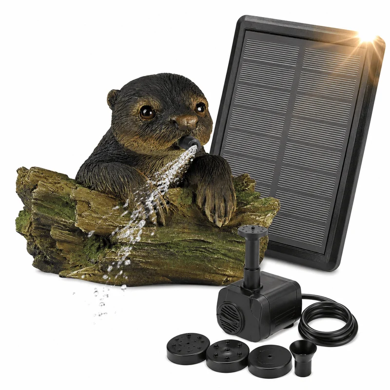 Pack Gargouille flottante Loutre 19CM Cracheuse + Pompe Solaire & Tuyau