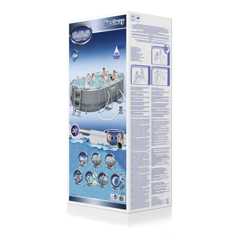 Bestway Power Steel Zwembad Set Ovaal Grijs 427 cm x 250 cm x 100 cm