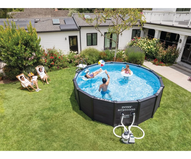 Intex Graphite Prism Panel Pool Ø 478 x 124 cm – Compleet met Zandfilterpomp en Accessoires