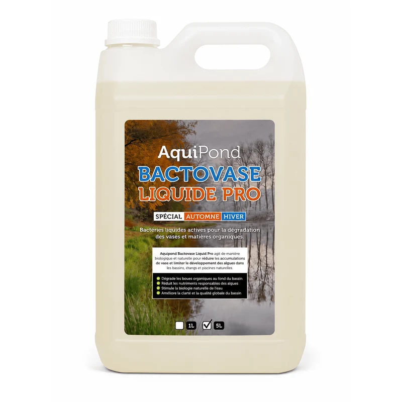 Aquipond Bactovase Liquide - 5L - Agit sur les algues et la vase - Bactéries d'automne - Traite 100M³