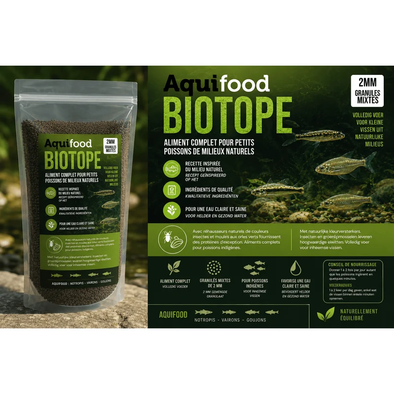 Aquifood Biotope - Nourriture pour poissons indigènes & petits poissons - 600G - Vairons, Notropis, Goujons, ...